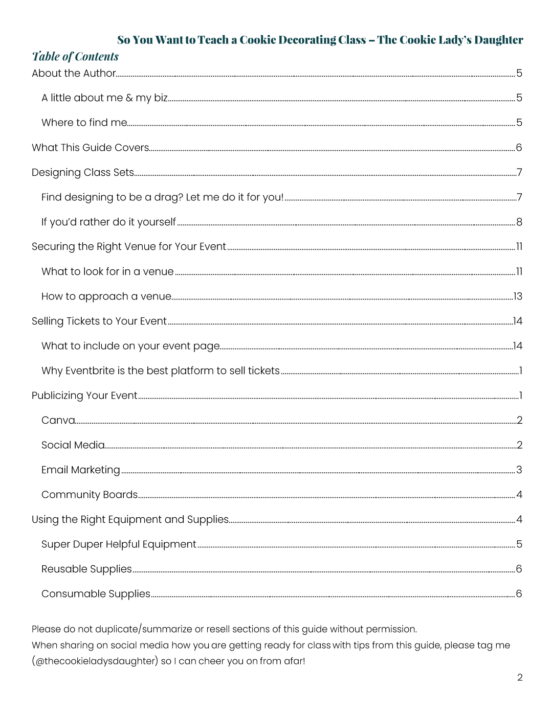 Cookie decorating class table of contents