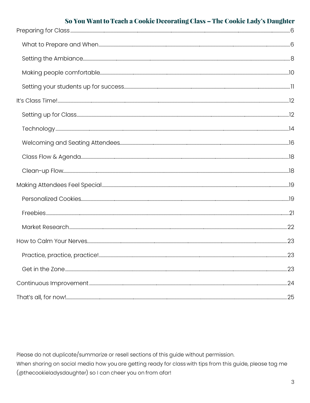 Cookie decorating class guide table of contents