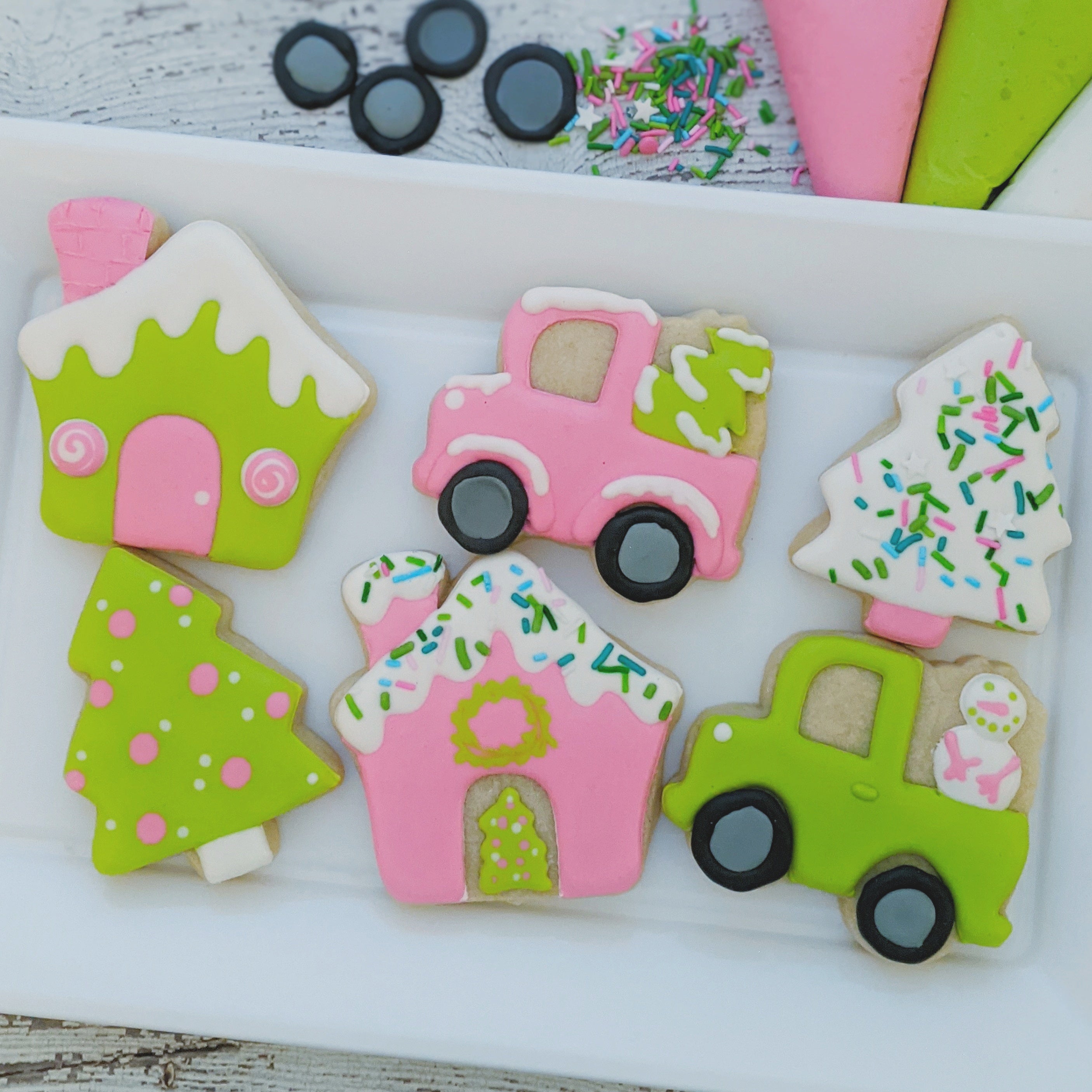 Pink & Green Trucks & Trees Cookie Decorating Kit