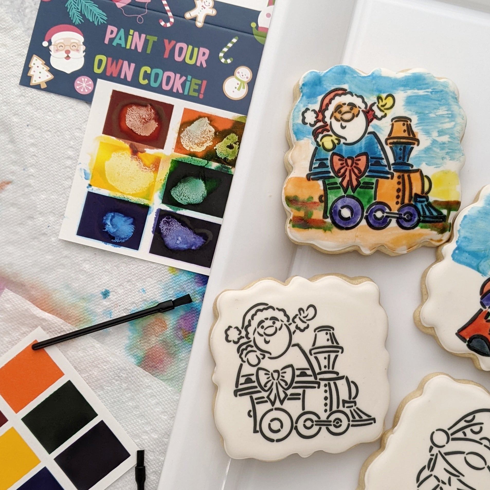 Santa Riding a Train paint your own sugar cookie Kit