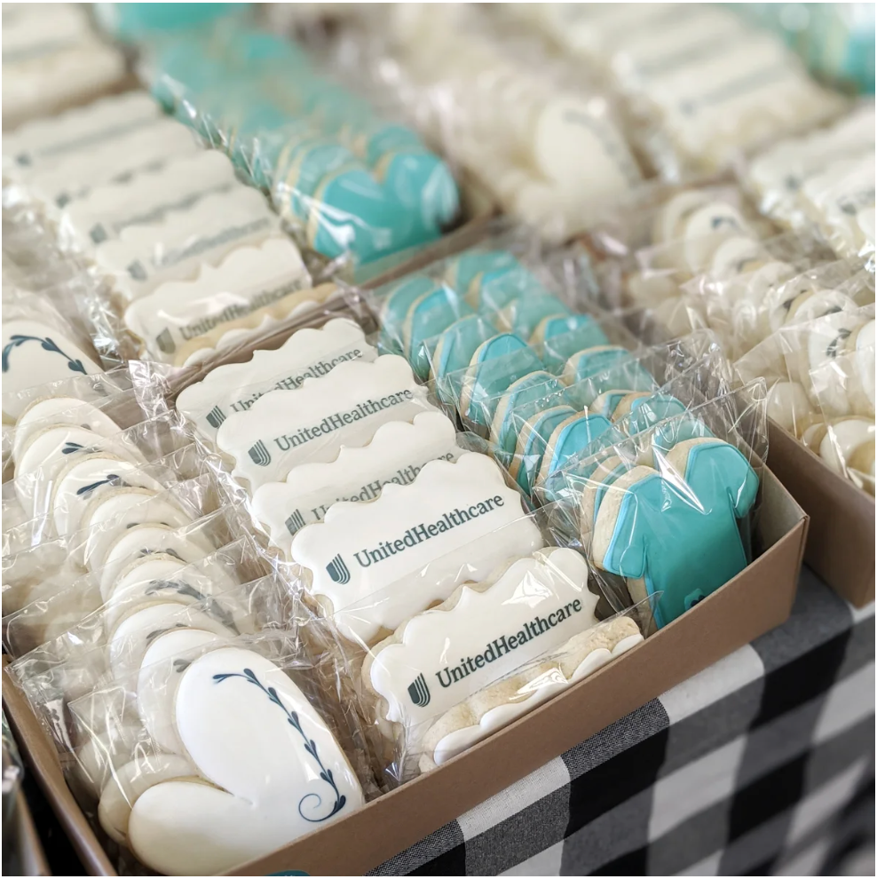 Beautifully decorated branded corporate sugar cookies in Worcester, MA.