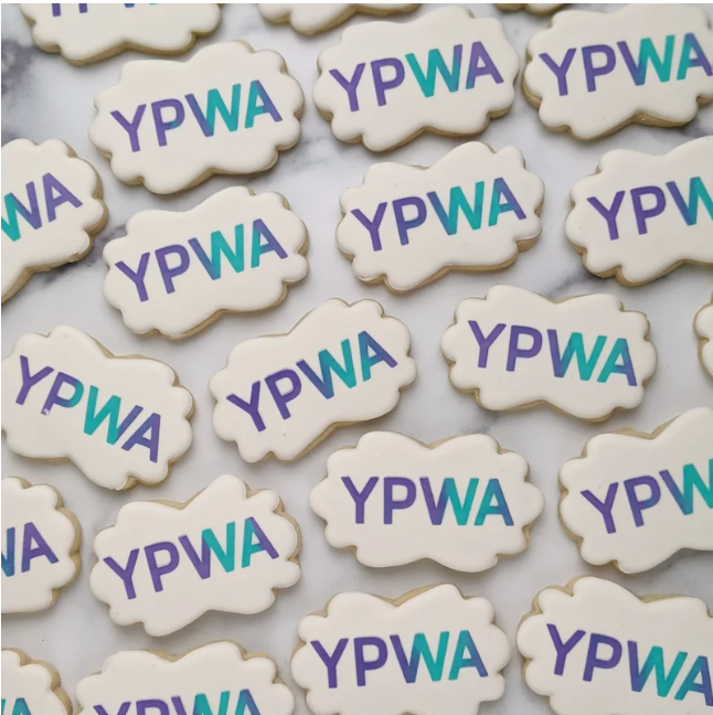 Decorated logo sugar cookies for a company