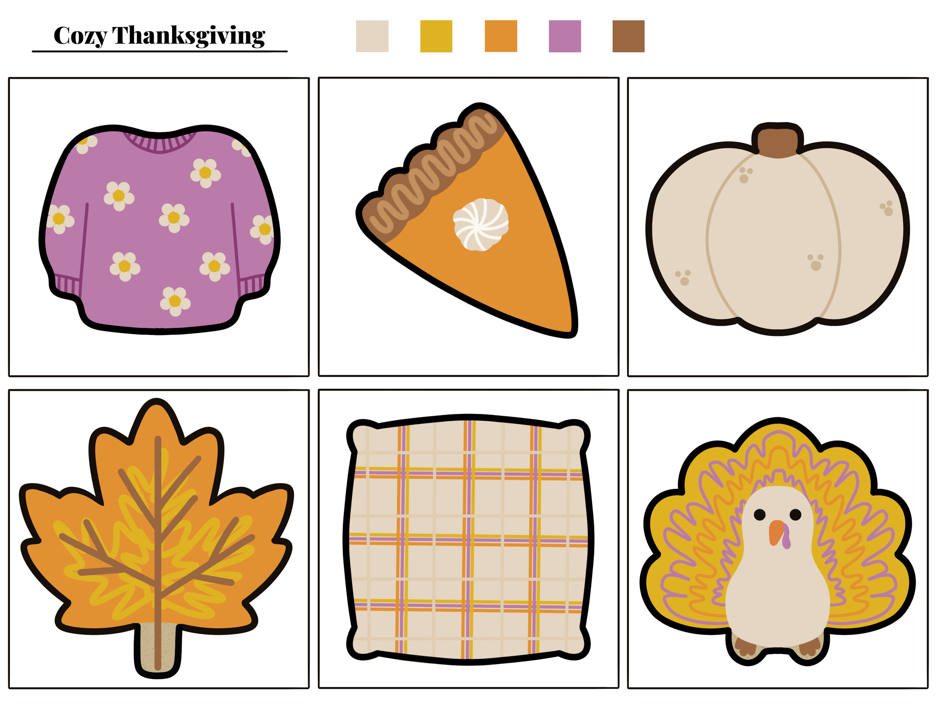 Thanksgiving sugar cookie decorating illustrations